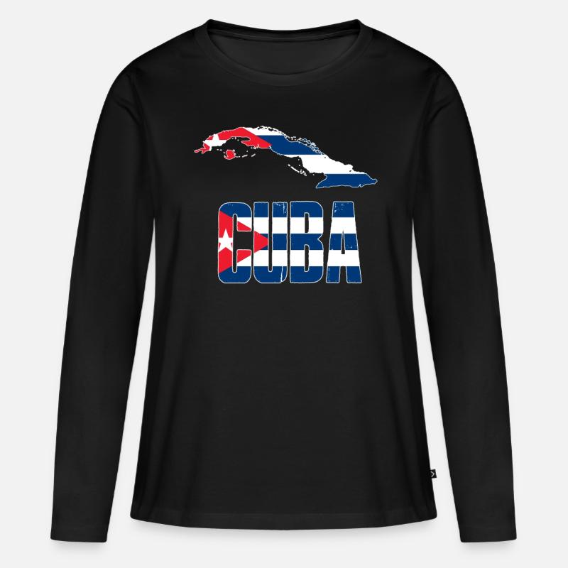 cuba map - Frauen Premium Bio Langarmshirt - Schwarz