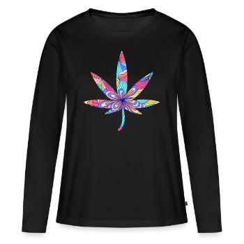 Fumer de l’herbe Cannabis 420 Feuille de cannabis - T-shirt manches longues Premium bio Femme - noir - Devant - Julia (174cm)