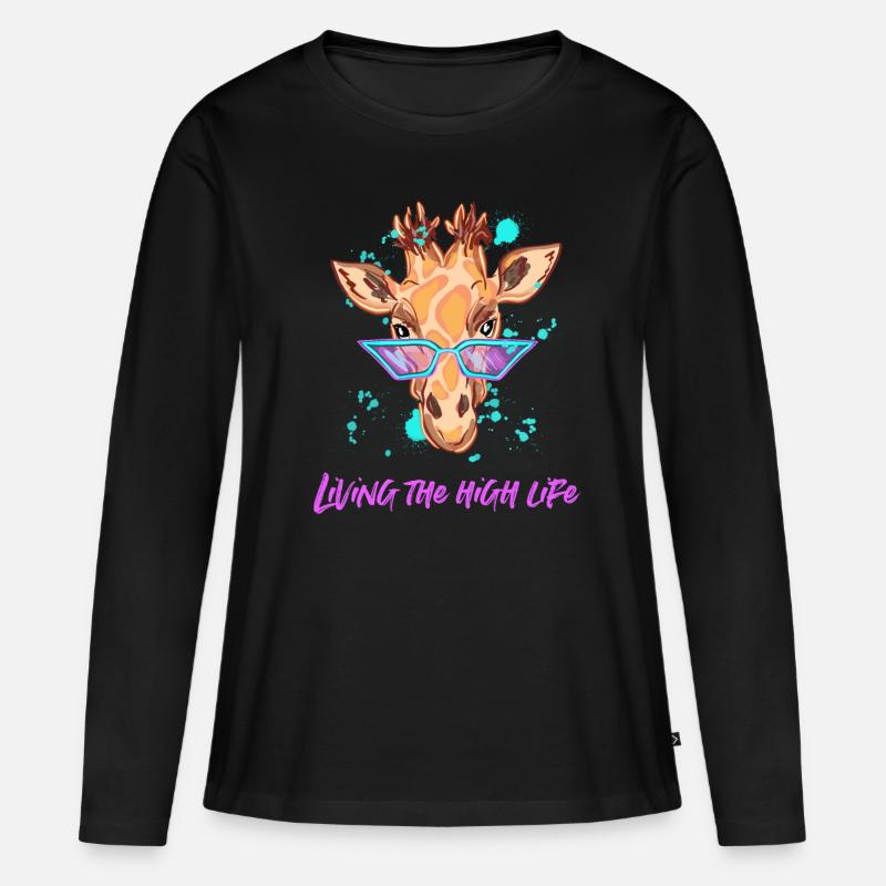 Coole Giraffe - Frauen Premium Bio Langarmshirt - Schwarz