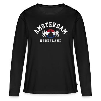 Amsterdam - T-shirt manches longues Premium bio Femme - noir - Devant - Julia (174cm)