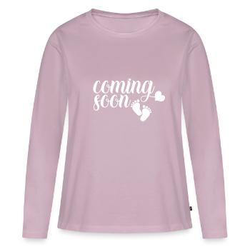 Anticipation de la grossesse - T-shirt manches longues Premium bio Femme - rose poudré - Devant - Julia (174cm)