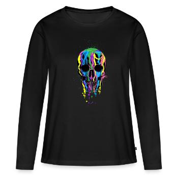 Totenkopf in Regenbogenfarben LGBT Halloween - Frauen Premium Bio Langarmshirt - Schwarz - Vorne - Julia (174cm)