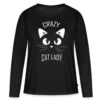 Crazzy Cat Lady Cat Amant de chat Maman - T-shirt manches longues Premium bio Femme - noir - Devant - Julia (174cm)