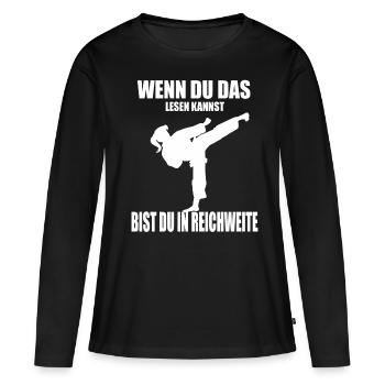 Chemise de fille drôle de taekwondo de Kick-Boxing de Karaté - T-shirt manches longues Premium bio Femme - noir - Devant - Julia (174cm)