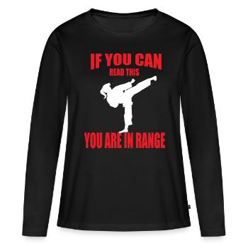 Lustiger Karate Taekwondo Kickboxing Girl Spruch - Frauen Premium Bio Langarmshirt - Schwarz - Vorne - Julia (174cm)
