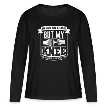Genou de remplacement en genou en titane - T-shirt manches longues Premium bio Femme - noir - Devant - Julia (174cm)