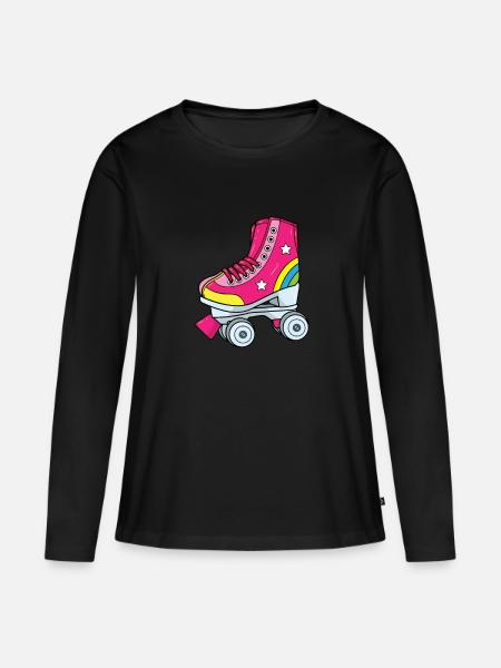 Rollschuhe - Pinker Rollschuh mit Regenbogen - Frauen Premium Bio Langarmshirt - Schwarz
