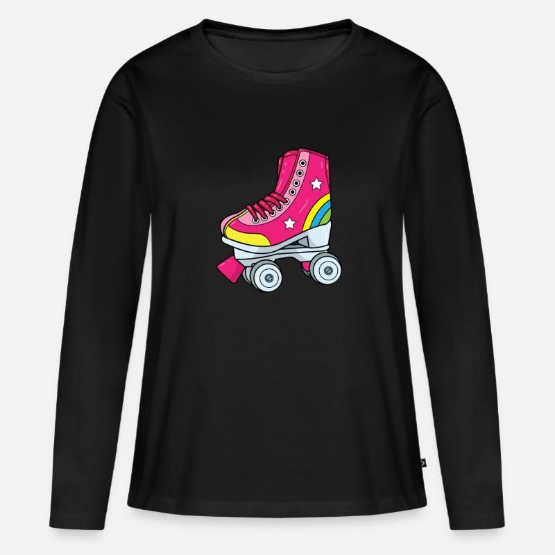 Rollschuhe - Pinker Rollschuh mit Regenbogen - Frauen Premium Bio Langarmshirt - Schwarz