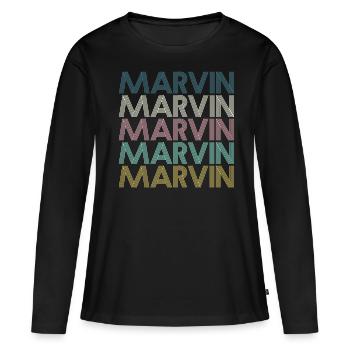 Marvin - Frauen Premium Bio Langarmshirt - Schwarz - Vorne - Julia (174cm)