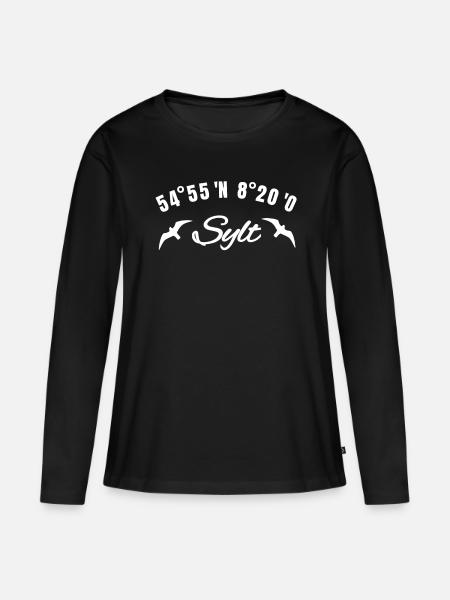 Sylt Koordinaten Möwe Nordsee Küste Geschenk Idee - Frauen Premium Bio Langarmshirt - Schwarz