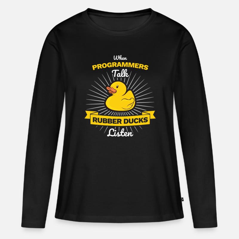 Programmierer Gummiente Debug - Frauen Premium Bio Langarmshirt - Schwarz