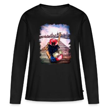 Rostocker Skyline Gehlsdorf - Frauen Premium Bio Langarmshirt - Schwarz - Vorne - Julia (174cm)