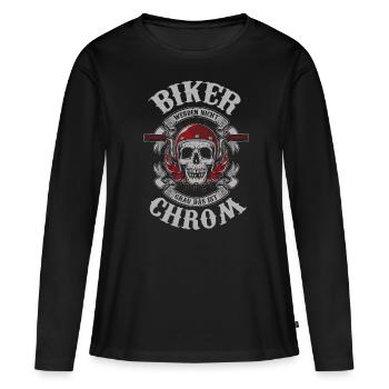 Biker werden nicht grau das ist Chrom - Frauen Premium Bio Langarmshirt - Schwarz - Vorne - Julia (174cm)