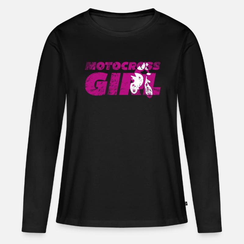 Motocross Mädchen Motorrad - Frauen Premium Bio Langarmshirt - Schwarz