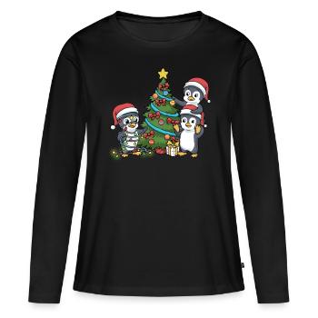 Weihnachtspinguin Weihnachten Pinguin Baum Advent - Frauen Premium Bio Langarmshirt - Schwarz - Vorne - Julia (174cm)