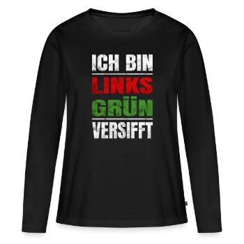 Ich bin Links Grün Versifft für Menschenrechte - Frauen Premium Bio Langarmshirt - Schwarz - Vorne - Julia (174cm)