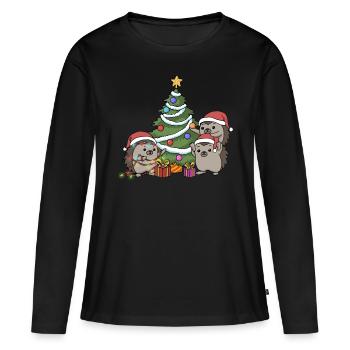 Weihnachten Igel Weihnachtsbaum Schmücken Advent - Frauen Premium Bio Langarmshirt - Schwarz - Vorne - Julia (174cm)
