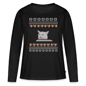 Katze Meme - Frauen Premium Bio Langarmshirt - Schwarz - Vorne - Julia (174cm)