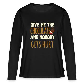 Schokolade - Frauen Premium Bio Langarmshirt - Schwarz - Vorne - Julia (174cm)