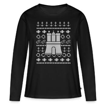Noël laid Hambourg - T-shirt manches longues Premium bio Femme - noir - Devant - Julia (174cm)