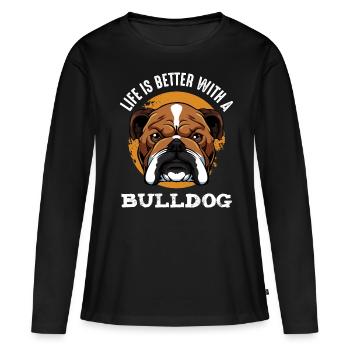 Bouledogue - T-shirt manches longues Premium bio Femme - noir - Devant - Julia (174cm)