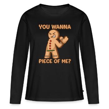 Bonhomme en pain d'épice cadeau de Noël drôle - T-shirt manches longues Premium bio Femme - noir - Devant - Julia (174cm)