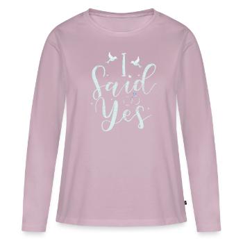 Demande d'engagement - T-shirt manches longues Premium bio Femme - rose poudré - Devant - Julia (174cm)