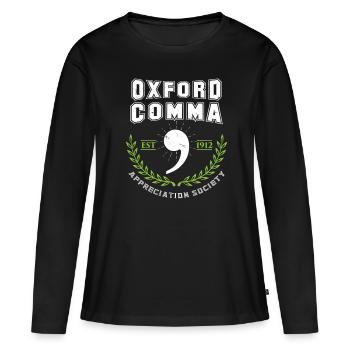 Police de grammaire Oxford Comma Appreciation Society - T-shirt manches longues Premium bio Femme - noir - Devant - Julia (174cm)