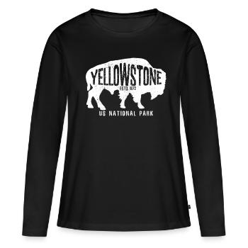 Yellowstone National Park Bison USA Souvenir - Frauen Premium Bio Langarmshirt - Schwarz - Vorne - Julia (174cm)