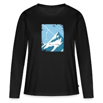 Remontées mécaniques avant le panorama de la montagne - T-shirt manches longues Premium bio Femme - noir - Devant - Julia (174cm)