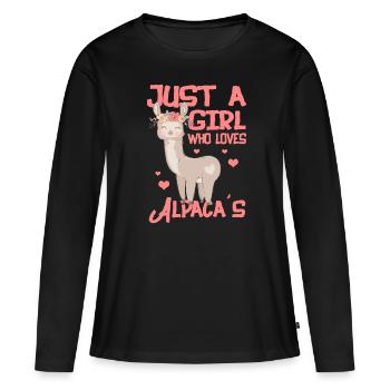 Alpaka Liebe Alpaka Mädchen Alpaka Girls - Frauen Premium Bio Langarmshirt - Schwarz - Vorne - Julia (174cm)