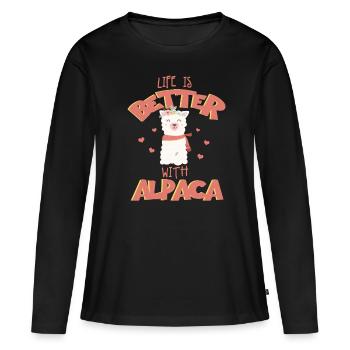 Alpaga Love Alpaca Girl - T-shirt manches longues Premium bio Femme - noir - Devant - Julia (174cm)