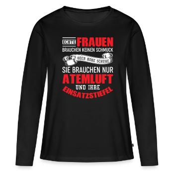 Feuerwehrmann Feuer Feuerwehr - Frauen Premium Bio Langarmshirt - Schwarz - Vorne - Julia (174cm)