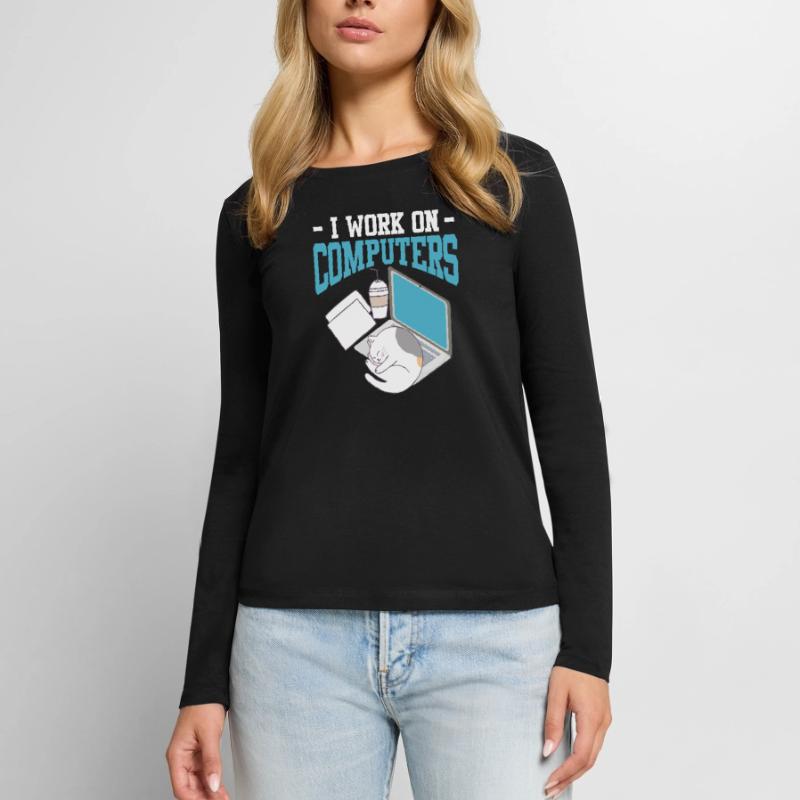 Computer science cat gambler nerd programmer Women's Premium Organic Long Sleeve Shirt