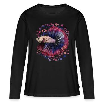 Poissons Poissons Poissons - T-shirt manches longues Premium bio Femme - noir - Devant - Julia (174cm)