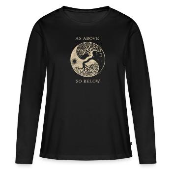 Yggdrasil Vintage Wikinger Mond Sonne Mythischer Baum - Frauen Premium Bio Langarmshirt - Schwarz - Vorne - Julia (174cm)