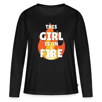 This Girl is on Fire Lady Woman Power Go Girls - Frauen Premium Bio Langarmshirt - Schwarz - Vorne - Julia (174cm)
