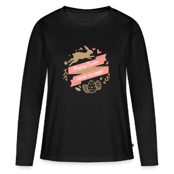 Happy Easter Frohe Ostern Follow The Rabbit - Women's Premium Organic Long Sleeve Shirt - black - Front - Julia (174cm)