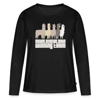 Alpaka Herde - Frauen Premium Bio Langarmshirt - Schwarz - Vorne - Julia (174cm)