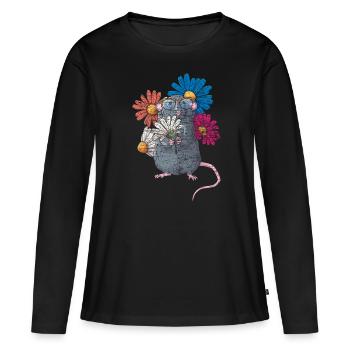 Rate rongeur - T-shirt manches longues Premium bio Femme - noir - Devant - Julia (174cm)