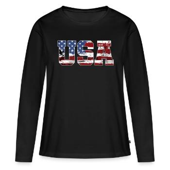 USA drapeau américain - T-shirt manches longues Premium bio Femme - noir - Devant - Julia (174cm)