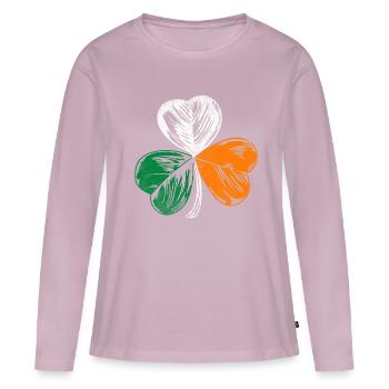 Irlande trèfle à domicile - T-shirt manches longues Premium bio Femme - rose poudré - Devant - Julia (174cm)