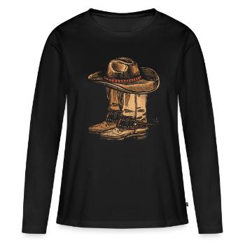 Cowboy chapeau de cowboy bottes de cowboy - T-shirt manches longues Premium bio Femme - noir - Devant - Julia (174cm)