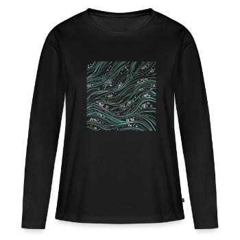 Ocean - Ocean Current Square - T-shirt manches longues Premium bio Femme - noir - Devant - Julia (174cm)