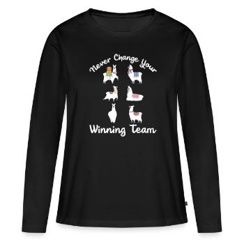 Alpaka Alpaka Alpaka Alpaka - Frauen Premium Bio Langarmshirt - Schwarz - Vorne - Julia (174cm)