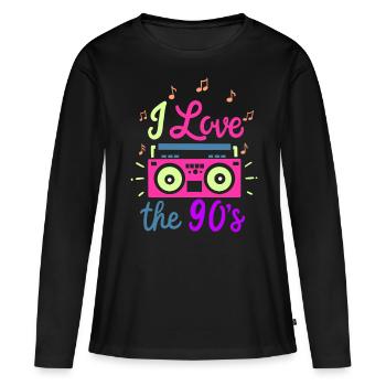 90er - Frauen Premium Bio Langarmshirt - Schwarz - Vorne - Julia (174cm)