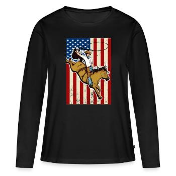 équitation Western - T-shirt manches longues Premium bio Femme - noir - Devant - Julia (174cm)