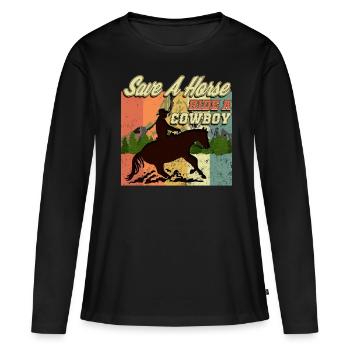 équitation Western - T-shirt manches longues Premium bio Femme - noir - Devant - Julia (174cm)
