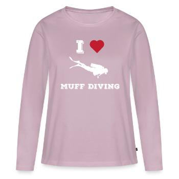 Perverti Humour Muff Diving Oral Sex Joke - T-shirt manches longues Premium bio Femme - rose poudré - Devant - Julia (174cm)