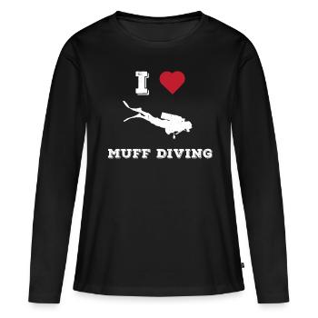 Perverser Humor Muff Tauchen Oral Sex Witz - Frauen Premium Bio Langarmshirt - Schwarz - Vorne - Julia (174cm)